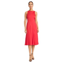 Maggy London Women's Asymmetrical Seam Fit and Flare Midi-Special Occasion Evening Party-Cocktail Dress, Tomato Puree