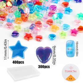 GZGXKJ Pack of 700 Beads Stars Love Heart Shape Colourful Beads for Bracelets with 1 Roll 6 m Elastic Line - Ironing Beads Glitter Cute Beads for DIY Crafts