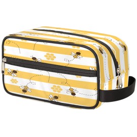 Bee Stripe Portable Travel Toiletry Bag, Dopp Kit Cosmetic Organizer Makeup Bag Shower Shaving Bag for Men Women