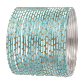 Touchstone New Colorful 2 Dozen Bangle Collection Indian Bollywood Exotic Peeled Golden Dots Textured Surf Blue Designer Jewelry Bracelets Bangle Bracelets Set of 24. for Women