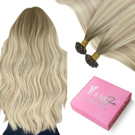 YoungSee U Tips Hair Extensions Real Human Hair Ash Blonde Ombre Blonde Balayage U Tip Real Hair Extensions Hot Fusion Hair Extensions Human Hair Balayage Keratin Hair Extensions 18In 1G/S 50G