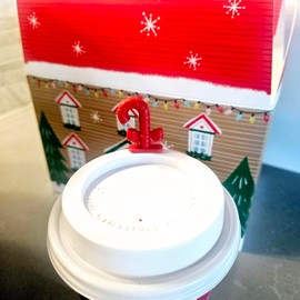 Christmas Red Candy Cane Bow Plug Stir Stick Coffee Tea lid 4inch Standard