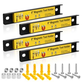 8” Magnetic Tool Holder with Screws, 4 Pack Magnetic Strips Heavy Duty Tool Magnet Bar, Storage Organizer Magnetic Rail Magnetic Tool Bar for Garage Wall Workbench Screwdriver