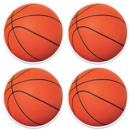Beistle Plastic Basketball Placemats, Set of 4, Round Sports-Themed Table Mats for Parties, Birthdays, Banquets and Game Day Events, Clear with Printed BBall Design, 13”
