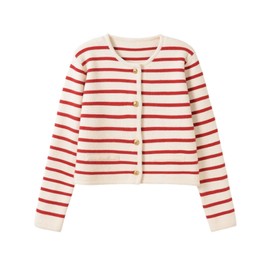 TAIYANYU Womens Long Sleeve Striped Button Up Knitted Cardigan with Buttons Striped Crew Neck Knitted Cardigans Outerwear, red