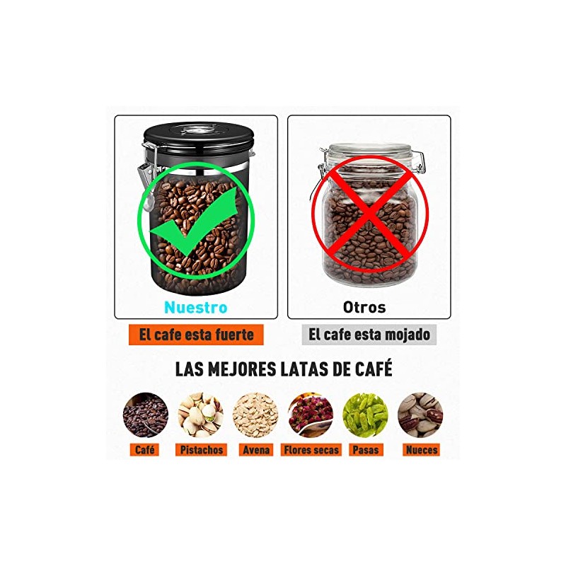 SANGKEE Bote Hermético para Café,Tarro de Café de Acero Inoxidable,1.8