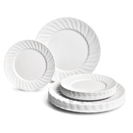 " OCCASIONS " 50 Plates Pack (25 Guests)-Vintage Wedding Party Disposable Plastic Plate Set -25 x 10.25'' Dinner + 25 x 7.5'' Salad/Dessert plates (Blossom in White)