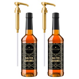 "NEW" Café Le Rou Salted Caramel Coffee Syrup 25.4 oz Cafe Coffee Syrup (Caramel, 2-pack)***includes 2 Coffee Syrup Dispensers***Flavoring Syrup for Coffee, Tea and Espresso