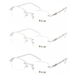 LUFF Rimless Reading Glasses for Women Blue Light Blocking Lightweight Metal Classic Computer Readers Anti Eyestrain
