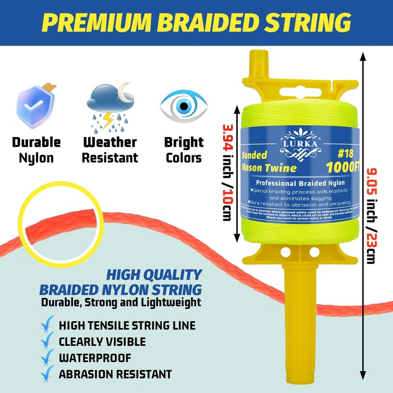 LURKA Mason Line String,#18 1000 Feet 8 Braided Construction Nylon