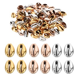 PATIKIL Natural Seashell Charm, 100 Pcs Oval Dyed Shells Craft Pendants Open Back Scallop Shell Beads with Hole for Necklace DIY Ocean Jewelry Making, Gold, silver, rose gold