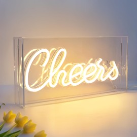 Cheers Neon Sign, USB LED Desk Lightbox Cheers Sign with ON/OFF Switch, 3D Neon Light up Sign for Table Decor, Wall Decor, Bar, Pub, Bachelorette Party