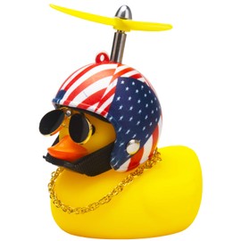 wonuu Rubber Duck Toy Car Ornaments Yellow Duck Car Dashboard Decorations with Propeller Helmet (S-American Flag)