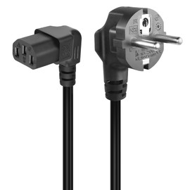 GELRHONR 1.5 m 3 Pin IEC Cable, 90 Degree CEE 7/7 to IEC C13, Power Cable with Protective Contact Angled to IEC Socket C13 Angled (Down Angle C13)