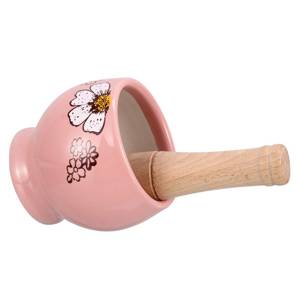 BESTonZON M?rser with St??el Ceramic Spice Wooden Garlic Seasoning Herbs Seeds Nut M?rser Crushing Manual Tool Kitchen Aid Cooking Accessories Home Pink