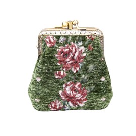 Carpet Bag Double Kiss Clasp Coin Purse Pouch,Vintage Change Wallet Card Holder