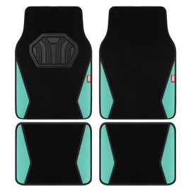 Car Mats, Carpet Floor Car Mat with Faux Leather & Built-in Heel Pad, Two-Tone Car Rug Floor Mats, Stylish Carpeted Floor Mats for Cars, Trucks & SUVs Mint Color