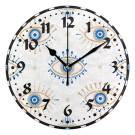 xigua Evil Eye Wall Clock, Silent Non Ticking 10 Inch Battery Operated Wall Clocks, Easy to Read Clock for Home Kitchen Living Room Bathroom Office Decor