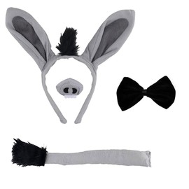 YQkangzhu 4Pcs Donkey Costume Set, Soft Velvet Donkey Costume Accessory, Donkey Ears Headband Nose Tail Bow Tie