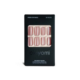 Okiyomi Pink Press on Nails - Pink Grapefruit Valentines Cat Eye Press on Nails | Magnetic Neutral Blush Shimmer - Medium Coffin Shape - 12 Sizes - 30 Soft Gel Fake Nails with Glue and Stick On Tabs