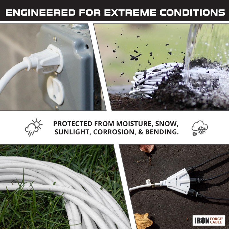Iron Forge Cable 10ft White Outdoor Extension Cord with 3
