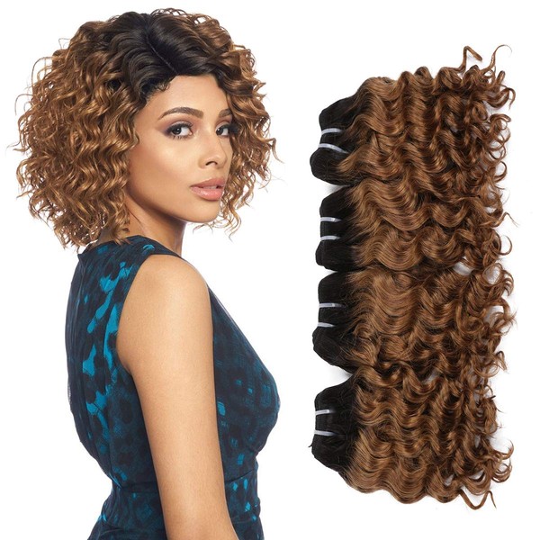 FASHION LINE 4 Bundles Deep Wave Short Bob Style Ombre 1B/99J Virgin Human Hair Bundles 50g Two Tone Burgundy Red Brazilian Hair Weave 8”