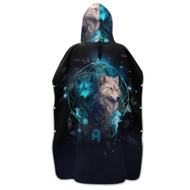 senya Surf Poncho Towel Hooded Beach Towel, Ethnic Wolf with Dreamcatcher Bath Towel Swim Cover Up for Women Men Beach Pool Water Park