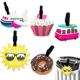 Pack of 5 Cute Cartoon Suitcase Tags, Waterproof PVC Soft Rubber Luggage Tags with Address Label, Luggage Tag, Suitcase Tag, Fashionable Luggage Tag, Air Travel, Prevent Luggage Loss