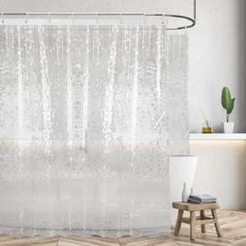 zokyer Clawfoot Tub Shower Curtain Wrap Around Round 180x70 Inch Clear Bathtub Extra Wide Surround Clear All Polka Dot Translucent Transparent Bathroom Panel PEVA Vinyl Hooks 31 Pack