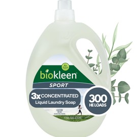 Biokleen Natural Sport 3X Concentrated Laundry Detergent, 300 Loads, Bio Active Formula, Fight Odors, Sweat & Stain Remover, Lavender Eucalyptus Scent
