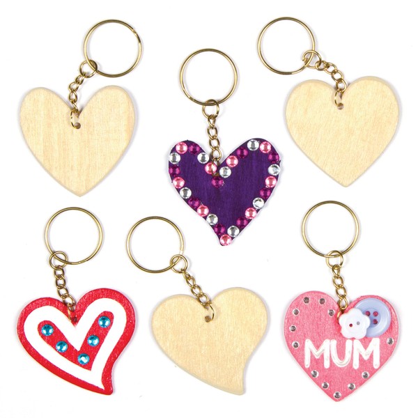 Baker Ross AF906 Heart Wooden Keyrings, Craft Kits For Kids
