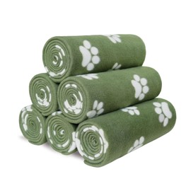 ZYFZCYBL Fleece Throw Blankets Lightweight Warm Soft Cozy Pet-Friendly Bulk Fleece Throw Blanket Solid for Home Bed, Sofa，Office,Gifts, Couch (Pack of 6-50 x 60 inch，Green White Paw Print)