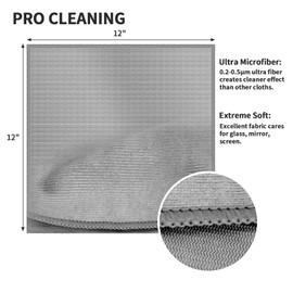 Lollanda 10 Pack Microfibre Cleaning Cloths, Glass Cloths Window Cleaning Cloths 30 x 30 cm Lint Free Scratch Free, Polishing Cloth for Glass Windows Screens Mirrors (Grey)