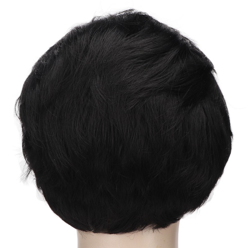 Men's Short Black Wig High Temperature Silk Layered Realistic Breathable