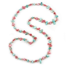 Avalaya Mint, Magenta Shell/Pale Pink Glass Crystal Bead Long Necklace/115cm L