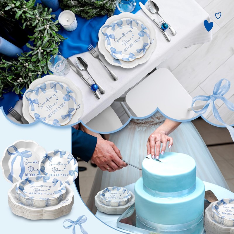 Roshtia 100 Pcs Something Blue Before I Do Paper Plates