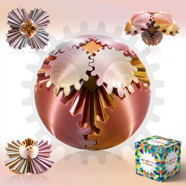 Gear Ball-3D Printed Gear Sphere , 3D Printed Gear Toy Spin Ball Cube Fidget Toy,The Steampunk Whirling Wonder Fidget Ball Toy,Stress Ball for Adult and Kids (Light Purple Gold)