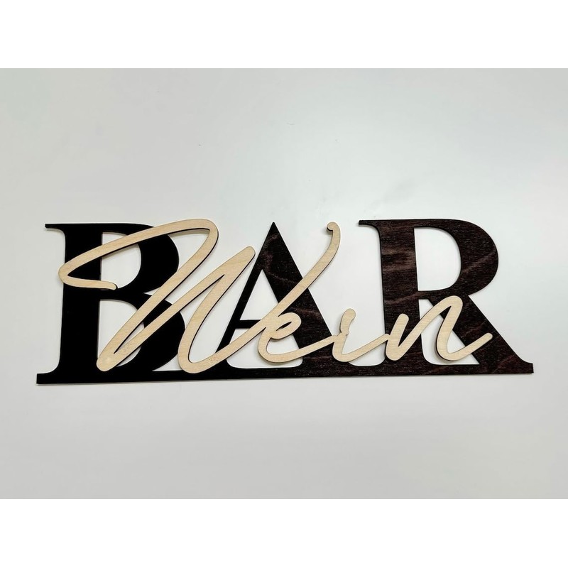 Wein-BAR Schild mit 3D-Schriftzug aus Holz (30cm) Schwarz