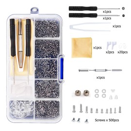 500 Pcs Eyeglass Sunglass Glasses Repair Tool Kit, Glasses Repair Kit with Screws, Durable and Versatile Eyeglass Repair Kit, Multi-Specification Screws for Sunglasses, Watches, and Small Elec