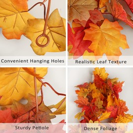 RECUTMS 2 Pcs Fall Garland Fall Leaves Garland Fall Decor Autumn Decor for Home Artificial Fall Foliage Garland Thanksgiving Decor for Home Wedding Fireplace Party