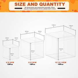 Tanstic 30Pcs Plastic Clear Favor Boxes for Gifts, 3 Sizes Clear Gift Boxes Transparent Cube Boxes Candy Gift Box Plastic Gift Boxes for Dessert Candy (2.3x2.3x2.3 inch, 3.1x3.1x3.1 inch, 4x4x4 inch)