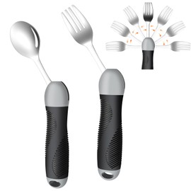 Forzaddik Weighted Utensils with Comfort Grip for Parkinson's, Hand Tremors & Arthritis - Adaptive Silverware Set with Swivel Spoon & Fork - Eating Aids for Elderly, Disabled & Weak Hands (Black)