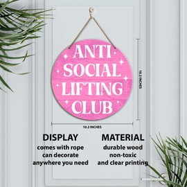 Gym Sign Decor, Gym sign for Home Gym, Gym Decor for Workout Room Fitness Room, Gym Sign Decoration, Gym Gift for Women Trainer Exercise Lover, Anti Social Lifting Club