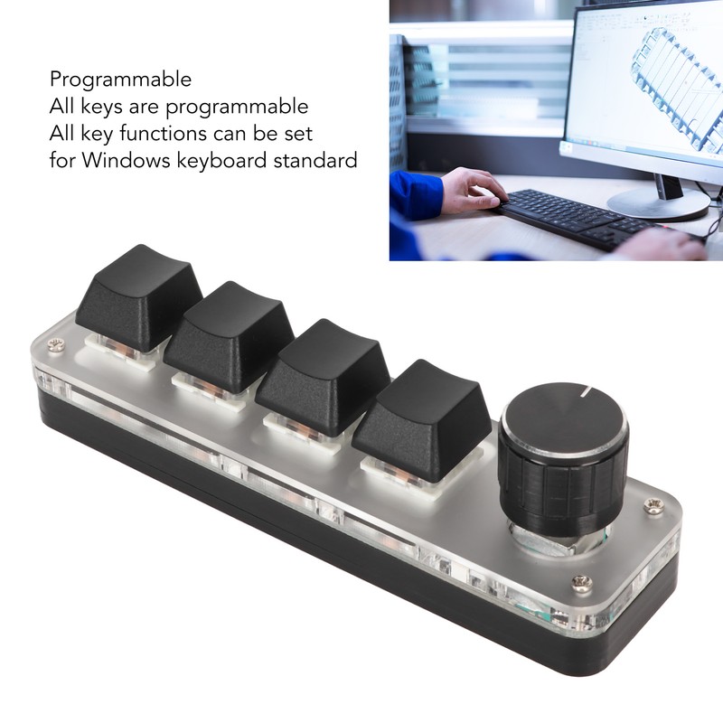 USB Mini 4 Key Keypad with Knob Blue Switch RGB