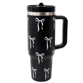 Luxape Bow Tumbler 40 oz | Leakproof Flip Straw Lid & Handle | Insulated Stainless Steel Travel Cup | BPA-Free | Cup Holder Compatible | Vivid Violet Fade (Black, 40oz)