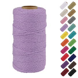 Binwat Natural Macrame Cotton Cord Twine String Colored Cotton Rope Yarn for DIY Crafts Knitting Plant Hangers Christmas Wedding Decor (Light Purple, 2mmx100m)