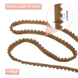 QUARKZMAN 10 Yards Pom Pom Trim Ribbon, 0.5 Inch Wide Khaki Pom Pom Ball Fringe Trim Sewing Fringe Fabric Trim Ribbon for DIY Crafts Curtain Clothes Pillow Home Decoration