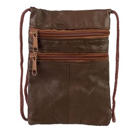 Genuine Soft Leather Neck Passport Holder/Pouch and Purse (Brown)