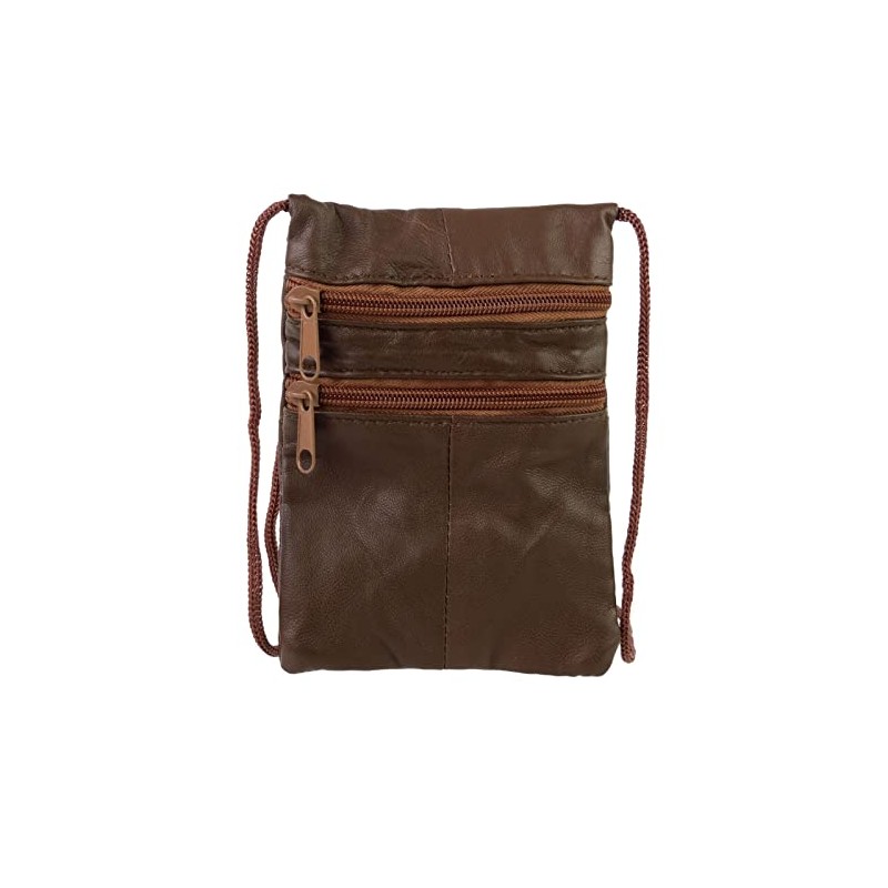 Genuine Soft Leather Neck Passport Holder/Pouch and Purse (Brown)