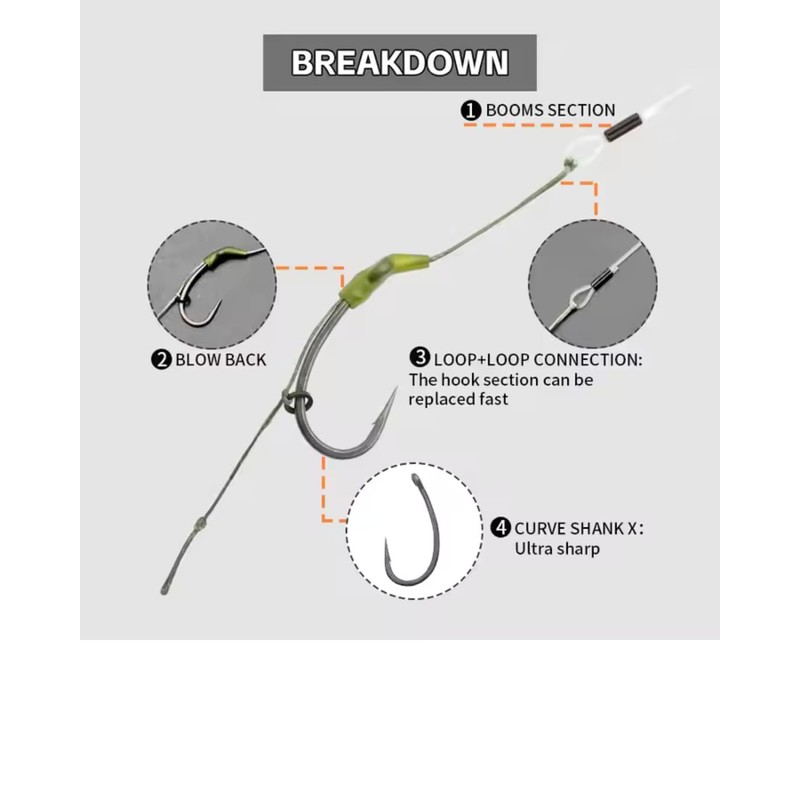 Combi Rig Fishing Hook Set, Size 6 Micro Barbed, Boom